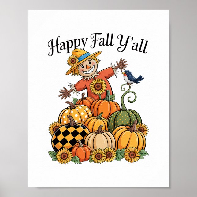 Fågelskrämma Glad höst Y'all Pumpa Tackgivning Ha Poster (Framsidan)