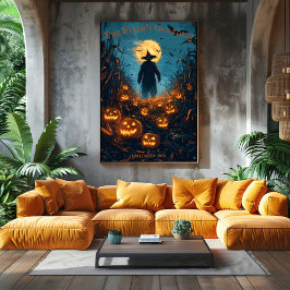 Fågelskrämma Halloween med lysande Jack-O'-Lantern Poster