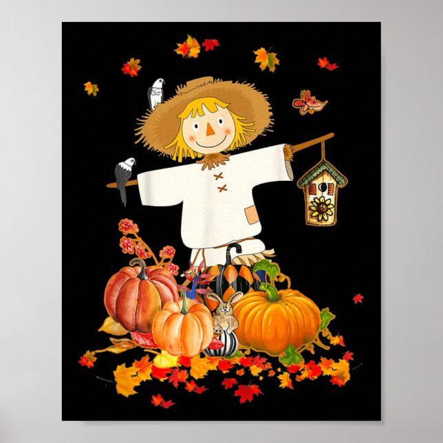 Fågelskrämma Hösten Hej Fall Pumpkin Thanksgiving  Poster (Framsidan)