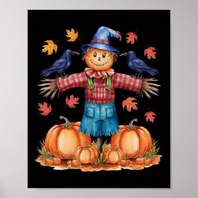 Fågelskrämma Hösten Hej Fall Pumpkin Thanksgiving  Poster (Framsidan)