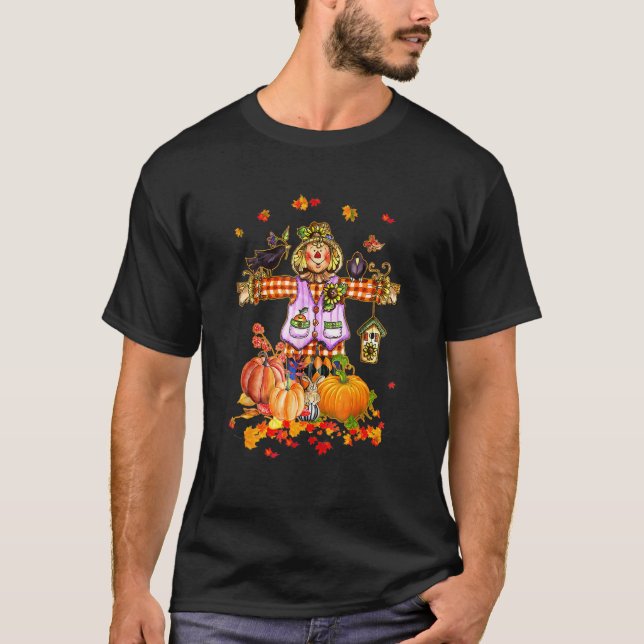 Fågelskrämma Hösten Hej Fall Pumpkin Thanksgiving  T Shirt (Framsida)