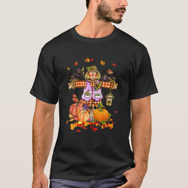 Fågelskrämma Hösten Hej Fall Pumpkin Thanksgiving  T Shirt (Framsida)