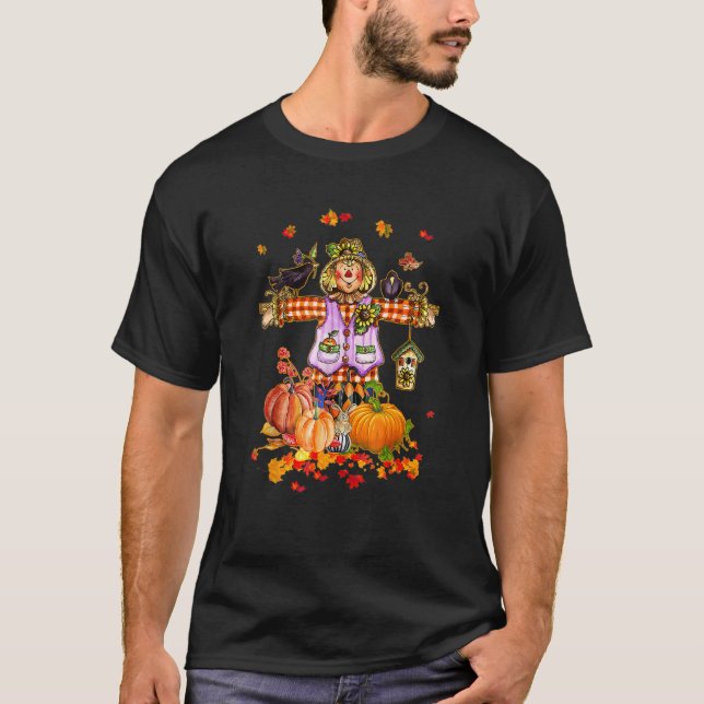 Fågelskrämma Hösten Hej Fall Pumpkin Thanksgiving  T Shirt (Framsida)