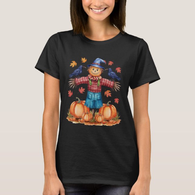 Fågelskrämma Hösten Hej Fall Pumpkin Thanksgiving  T Shirt (Framsida)