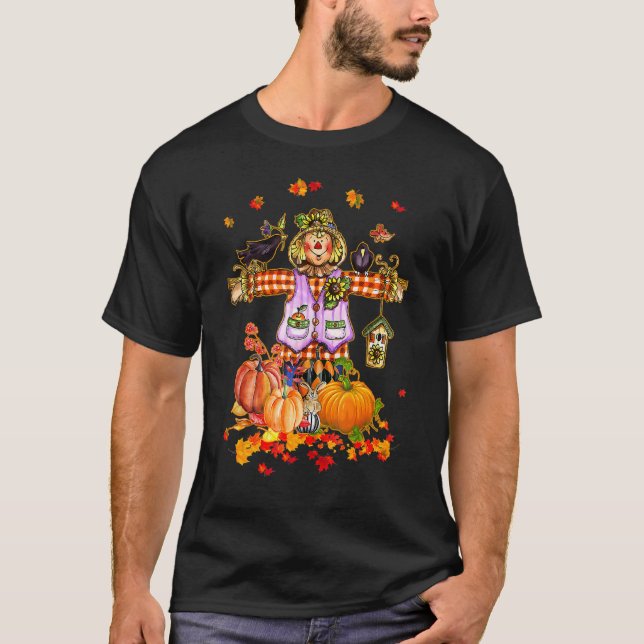 Fågelskrämma Hösten Hej Fall Pumpkin Thanksgiving  T Shirt (Framsida)