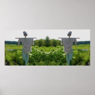 Fågelskrämma i Garden Fält Spegel Abstrakt Poster