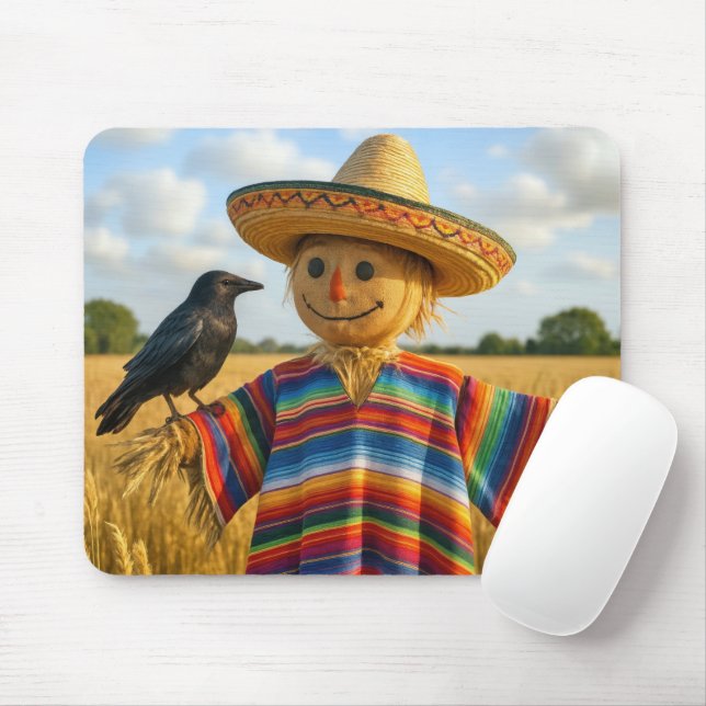Fågelskrämma iförd sombrero och poncho musmatta (Med mus)