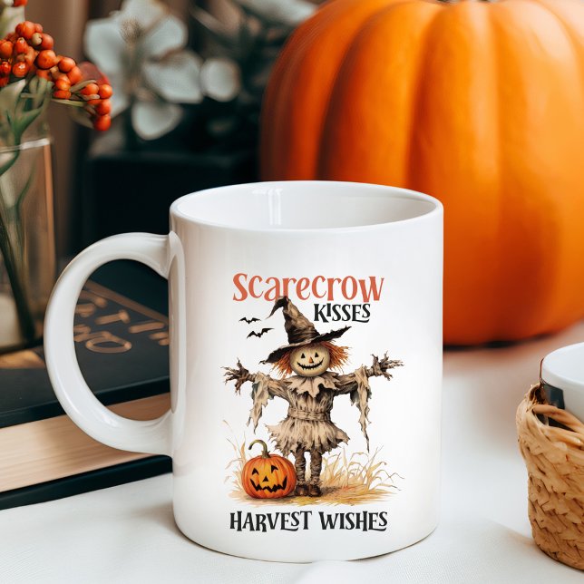 Fågelskrämma Kisses and Harvest Önskemål Autumn Kaffemugg (Scarecrow Kisses and Harvest Wishes Vintage Autumn Coffee Mug)