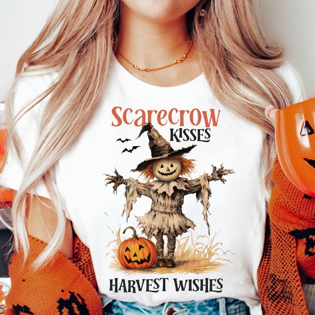Fågelskrämma Kisses and Harvest Önskemål Autumn T Shirt (Scarecrow Kisses and Harvest Wishes Retro Vintage Autumn T-Shirt)