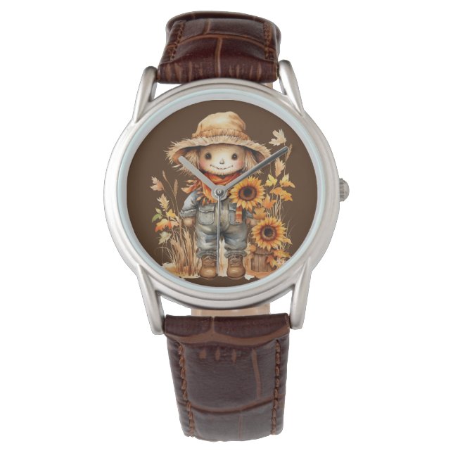 Fågelskrämma med solblommor armbandsur (Framsida)