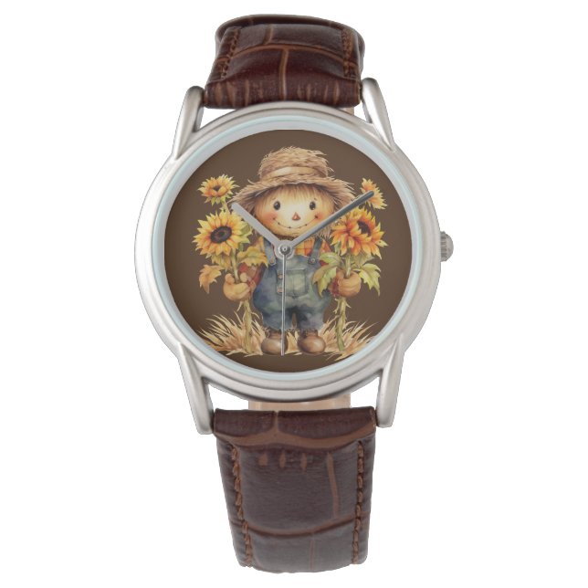 Fågelskrämma med solblommor armbandsur (Framsida)