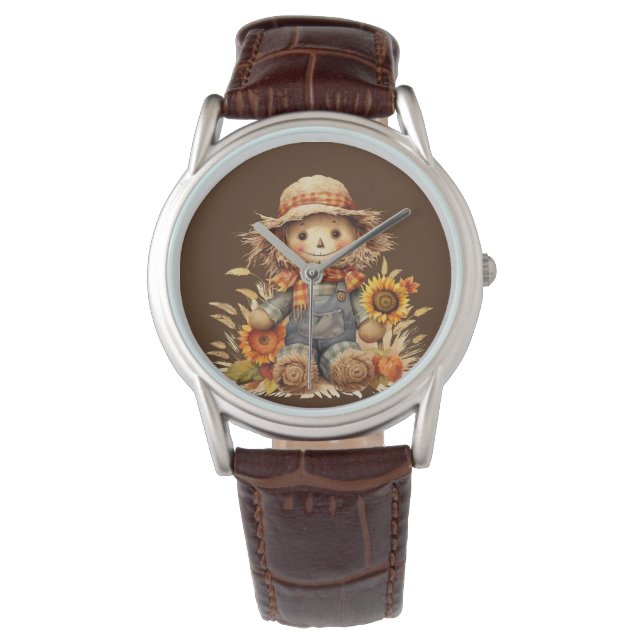 Fågelskrämma med solblommor armbandsur (Framsida)