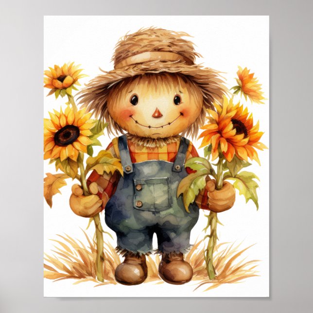 Fågelskrämma med solros poster (Framsidan)