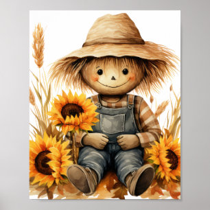Fågelskrämma med solros poster