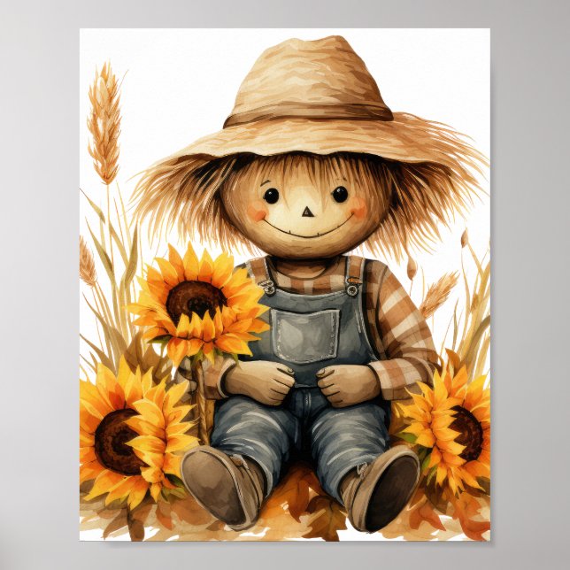 Fågelskrämma med solros poster (Framsidan)