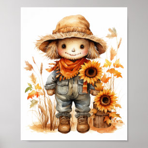 Fågelskrämma med solros poster