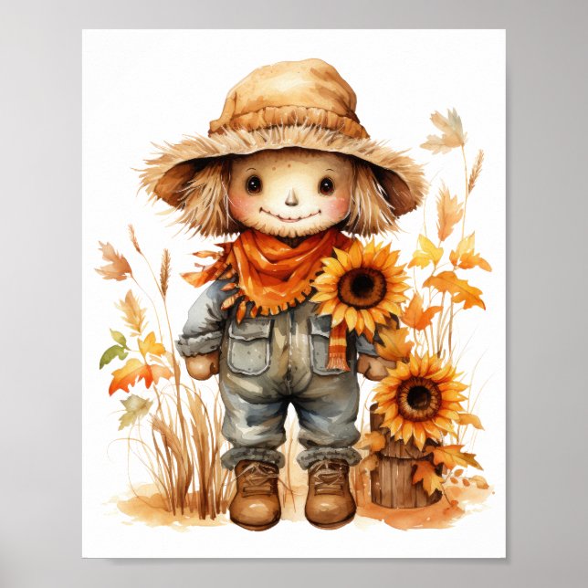 Fågelskrämma med solros poster (Framsidan)