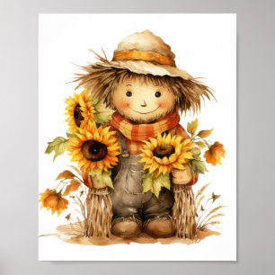 Fågelskrämma med solros poster