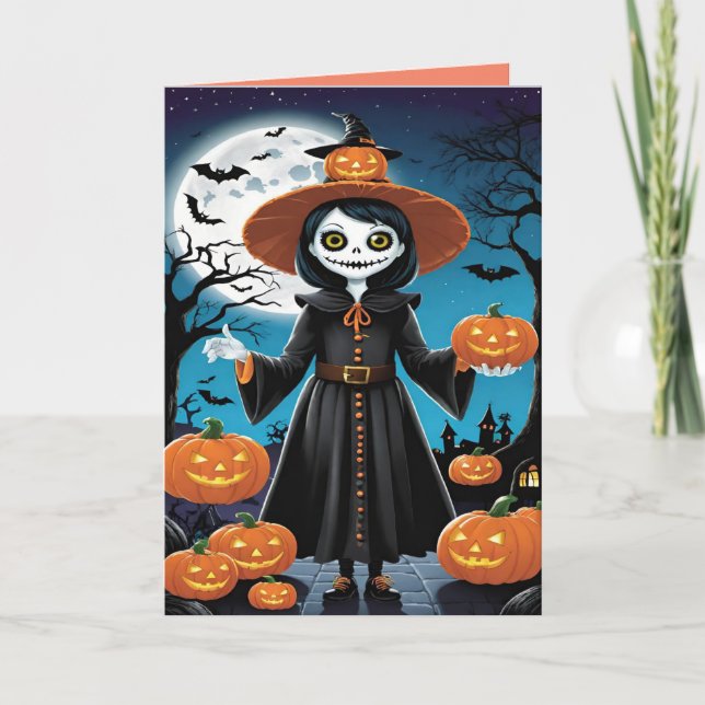 Fågelskrämma och pumpa Halloween-kort Kort (Framsida)