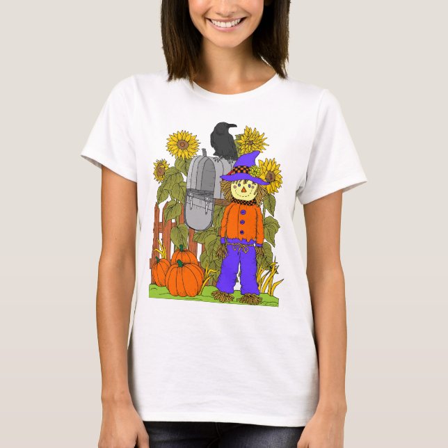 Fågelskrämma och pumpor t shirt (Framsida)
