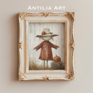 Fågelskrämma Porträtt Painting Vintage Straw Man Poster