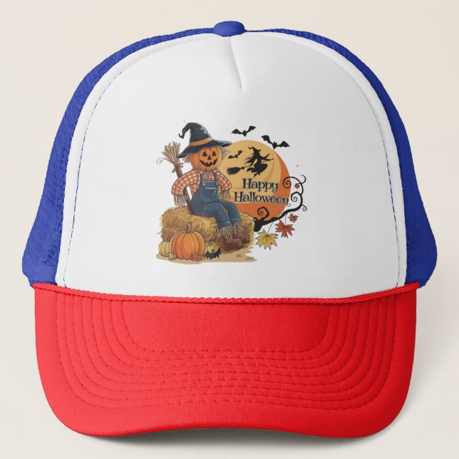 Fågelskrämma Pumpkin Halloween Rustic Vibes Art Keps (Framsida)