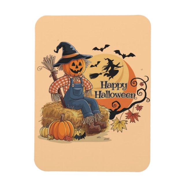 Fågelskrämma Pumpkin Halloween Rustic Vibes Art Magnet (Vertikal)