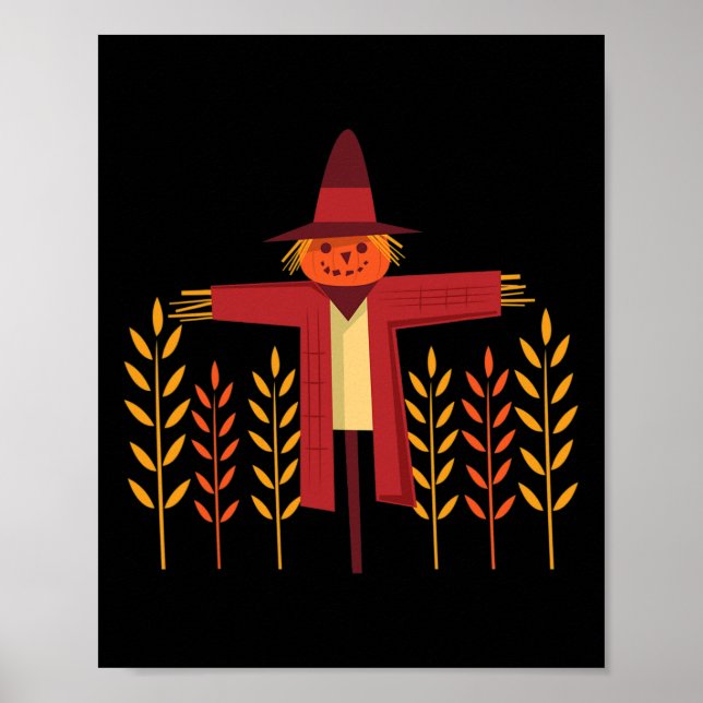 Fågelskrämma Pumpkin Head Wheat Fält Höstsänkning Poster (Framsidan)