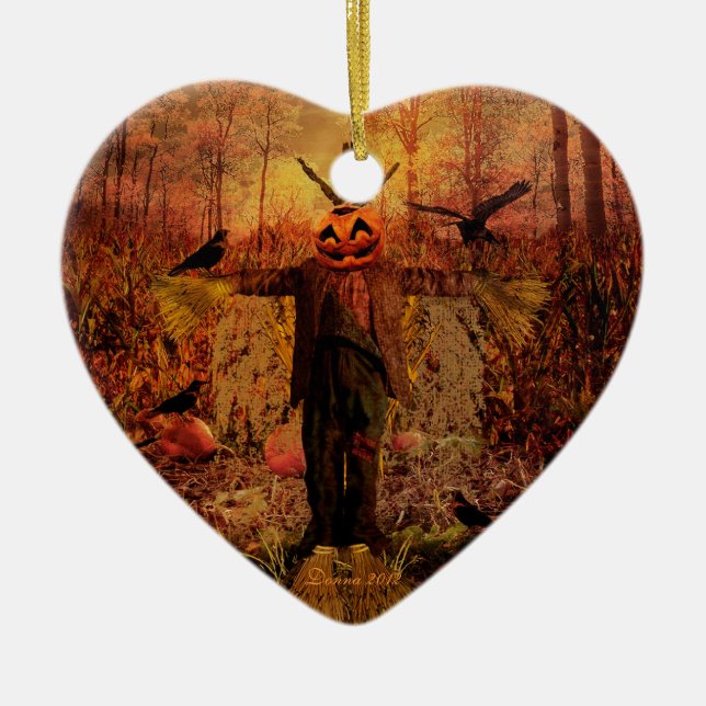 Fågelskrämma Pumpkin Patch Heart Ornament (Framsidan)