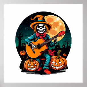 fågelskrämma spelar gitarr och firar halloween poster
