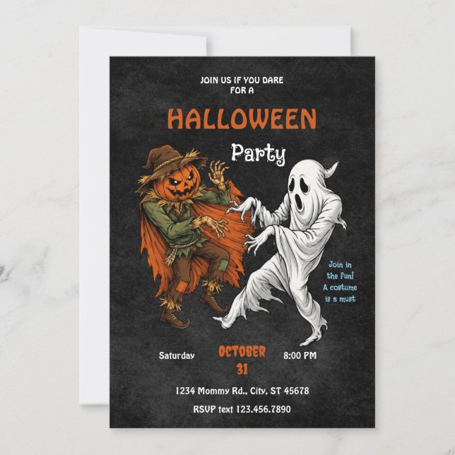 Fågelskrämma vs spökuppsamling Halloween-fest  Inbjudningar (Framsida)