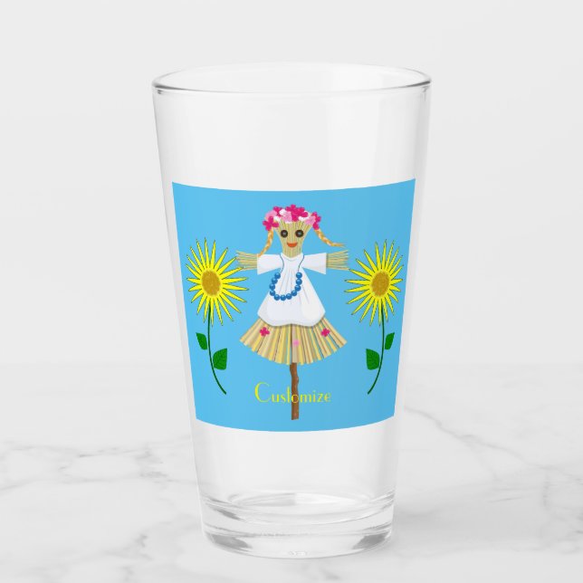 Fågelskrämman Cute Blonde Pigtails Glaskopp (Framsida)