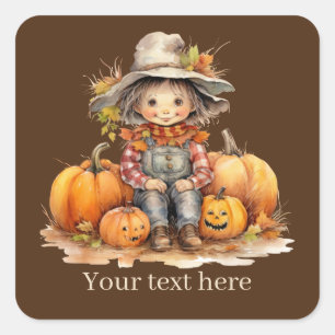 Fågelskrämman Cute Fall Säsong lägger till textpum Fyrkantigt Klistermärke