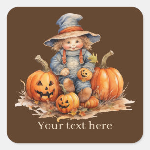 Fågelskrämman Cute Fall Säsong lägger till textpum Fyrkantigt Klistermärke