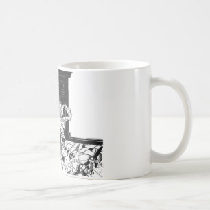 Fågelskrämman och skrotar kaffemugg