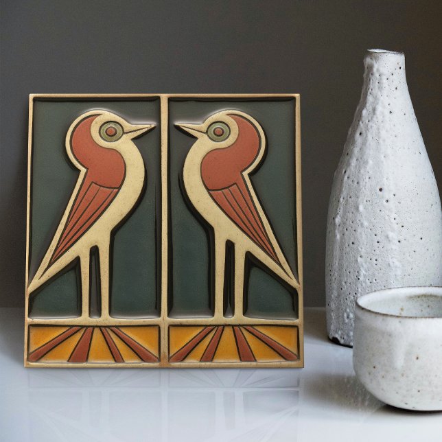 Fågelsseventiler Sunrise Art Deco Wall Decor Decor Kakelplatta (Skapare uppladdad)