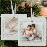 Fågelstativ med känslig snöflingor i Baby i Ram Julgransprydnad Keramik<br><div class="desc">Baby födelsetal anger fotoornament med finskuren vit snöflingor på mjuk grönt. Fotomallen är ett redo för dig att lägga till ditt baby-foto, som är ramat med ditt nyfödda födelsetillstånd. Du kan lägga till samma bild eller ett annat bild på baksidan, som båda visas i kvadratiskt format, så om du har...</div>