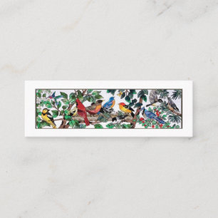 Fågelstensfärgad glasbild, vackra blommor och fågl mini visitkort