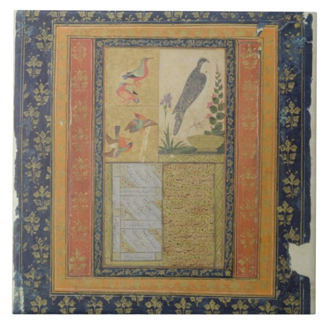 Fågelstudie och calligraphy, Golconda, Andhra Kakelplatta (Framsidan)