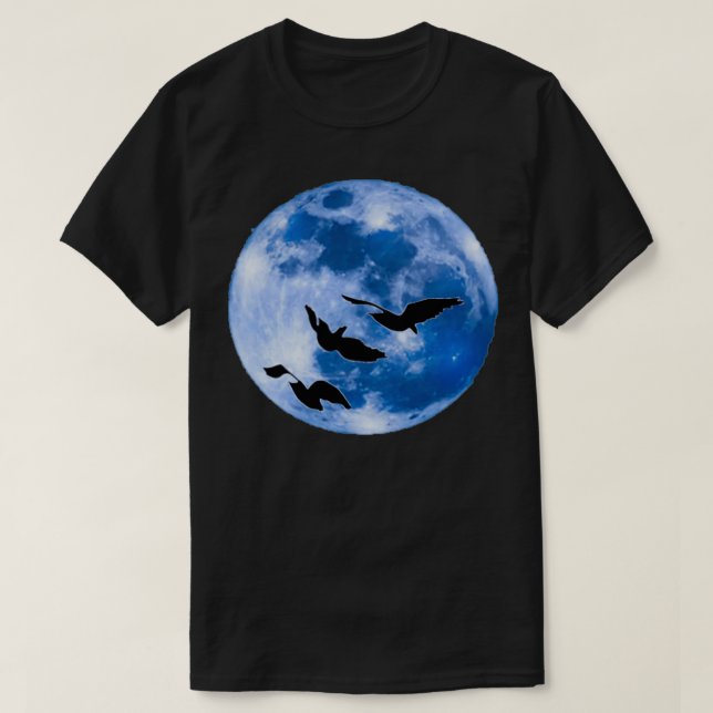 Fågelsyn på måne och fåglar t shirt (Design framsida)