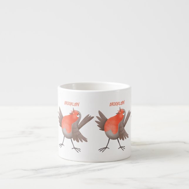 Fågeltecknad för Cute singenrobin Espressomugg (Framsidan)