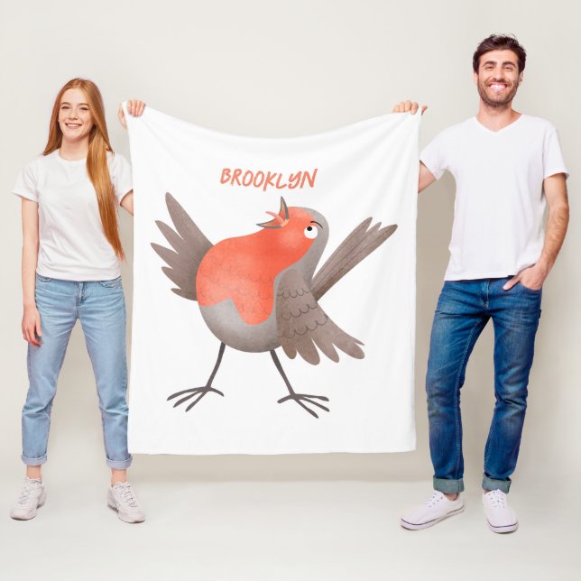 Fågeltecknad för Cute singenrobin Fleecefilt (På plats)