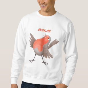 Fågeltecknad för Cute singenrobin Lång Ärmad Tröja