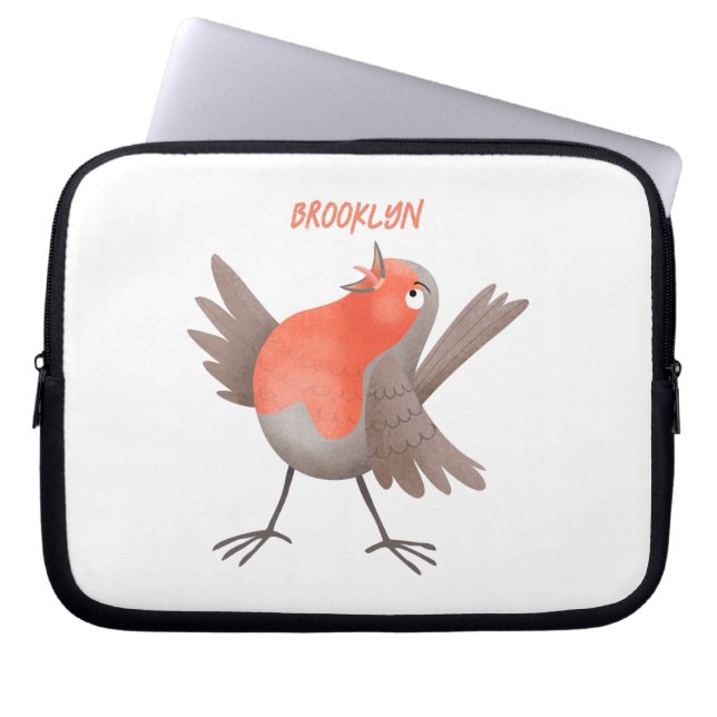 Fågeltecknad för Cute singenrobin Laptop Fodral (Framsidan)