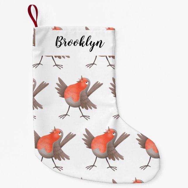 Fågeltecknad för Cute singenrobin Liten Julstrumpa (Framsidan)