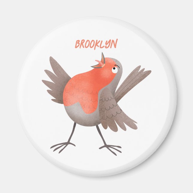 Fågeltecknad för Cute singenrobin Magnet (Framsidan)