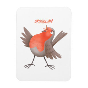 Fågeltecknad för Cute singenrobin Magnet