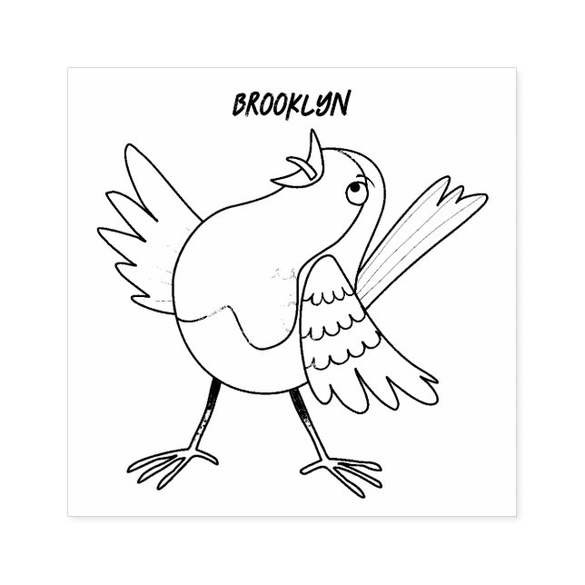 Fågeltecknad för Cute singenrobin Stämpel (Tryck)