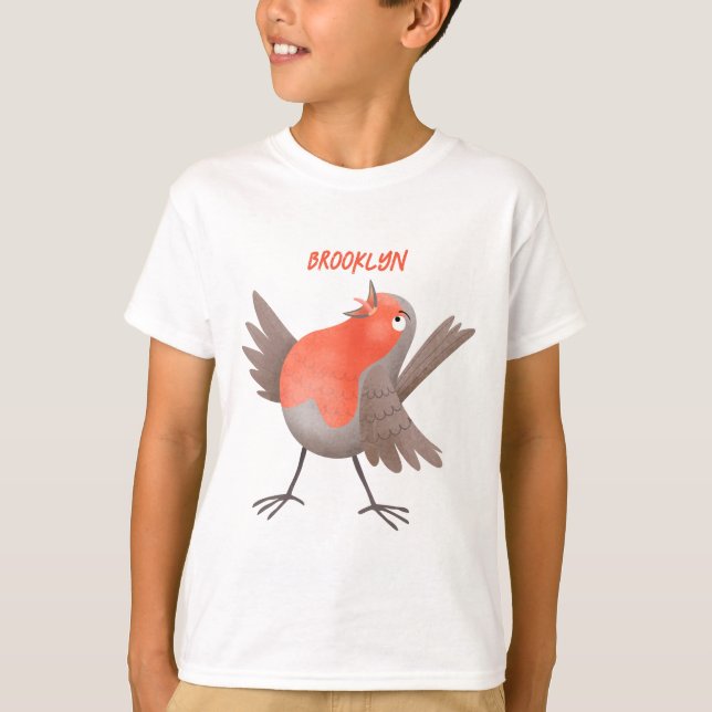 Fågeltecknad för Cute singenrobin T Shirt (Framsida)