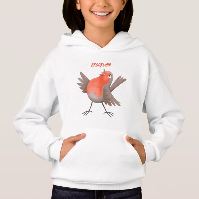 Fågeltecknad för Cute singenrobin T Shirt (Framsida)